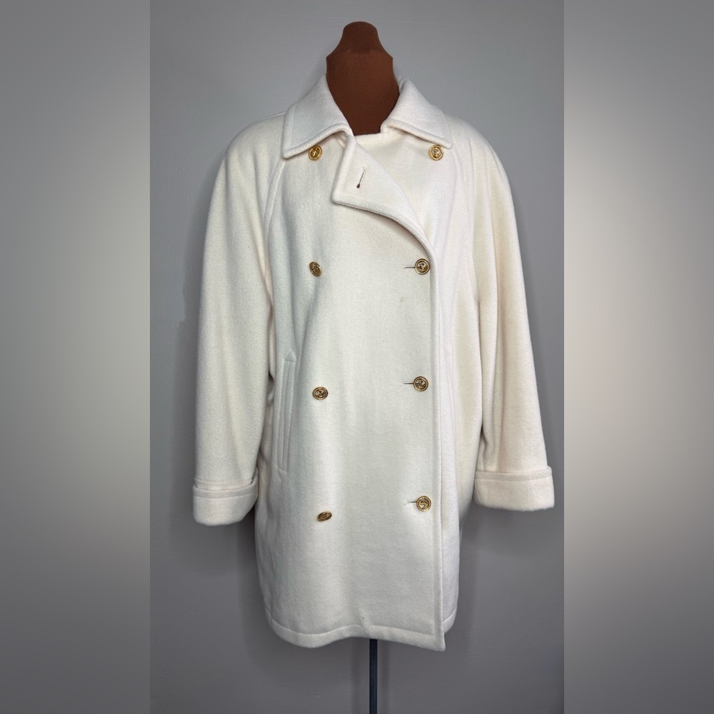 Vintage Wool Blend Winter White Double-Breasted Coat Size 12